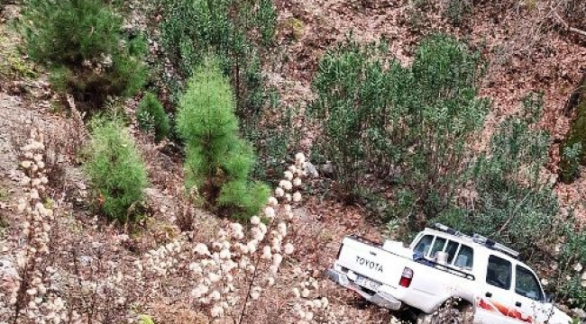 Alanya’da freni boşalan kamyon refüje çarpıp devrildi: 2 yaralı