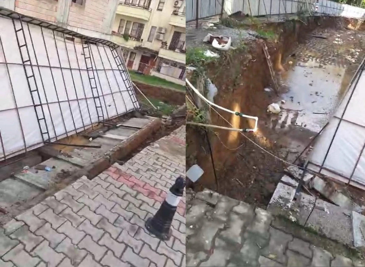 Alanya&rsquo;da inşaatın istinat duvarı yıkıldı