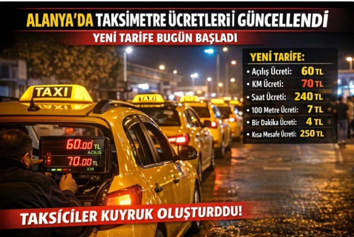 Alanya&rsquo;da Taksimetre &Uuml;cretleri G&uuml;ncellendi: Yeni Tarife Bug&uuml;n Başladı