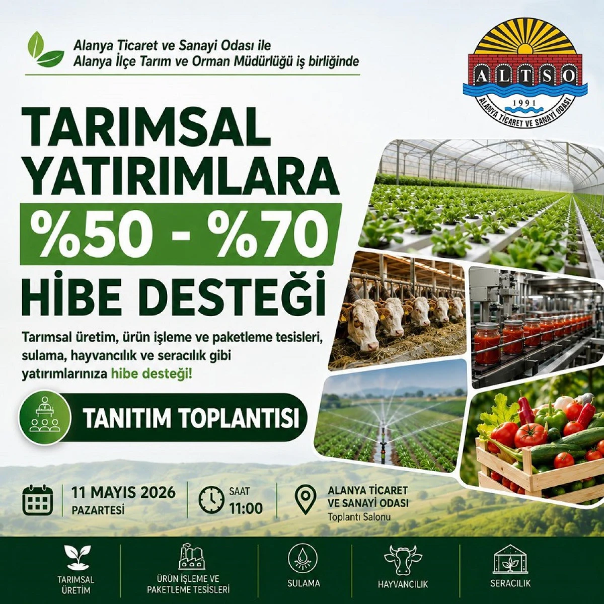 Alanya&rsquo;da Tarımsal Yatırımlara Hibe Desteği Toplantısı D&uuml;zenlenecek