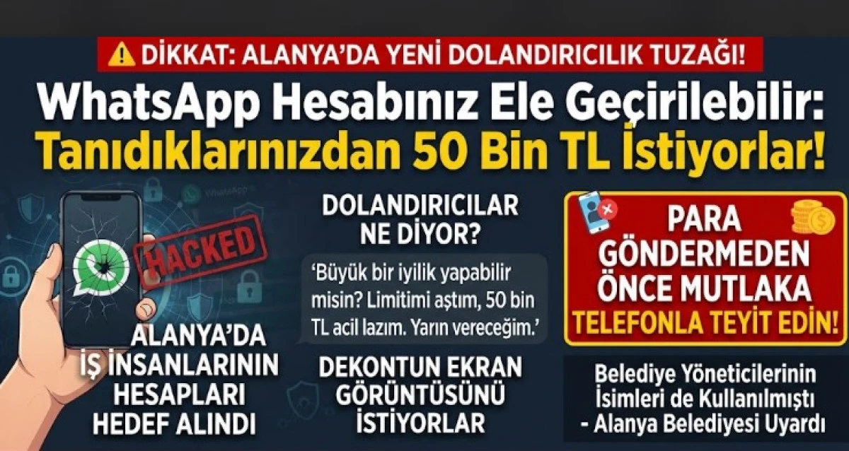 Alanya&rsquo;da WhatsApp Dolandırıcılığında Yeni Y&ouml;ntem: İş İnsanlarının Hesaplarını Ele Ge&ccedil;irip 50 Bin TL İstediler