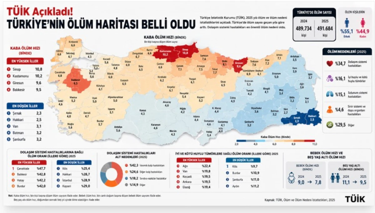 T&Uuml;İK A&ccedil;ıkladı: T&uuml;rkiye'nin &Ouml;l&uuml;m Haritası Belli Oldu